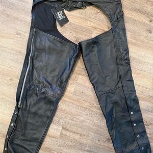 Black Genuine Leather Riding Chaps New